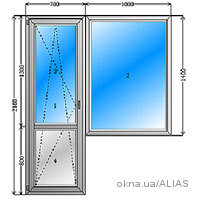 Балконный блок STEKO - дверь 700*2100, окно 1300*1400