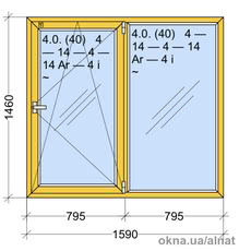 2-х створчатое окно 1590*1460 неликвид