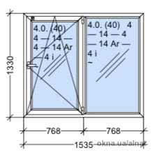 2-х створчатое окно 1535*1330 неликвид (левая створка)