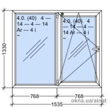 2-х створчатое окно 1535*1330 неликвидное правая створка