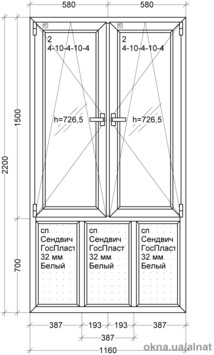 віконна конструкція Rehau для французького скління 1160х2200 за найнижчою ціною