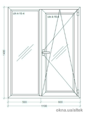 2-створчатое окно WDS Milenium с фурнитурой Axor