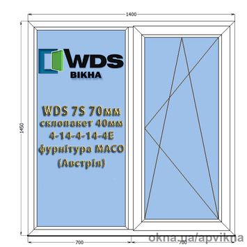 Металопластикове вікно з профілю WDS7S 1400х1450 склопакет 40мм