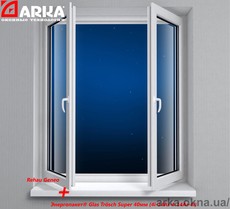 Двухстворчатое окно с профиля REHAU Geneo для загородного дома с теплым энергосберегающим стеклопакетом Glas Trosch Super 40мм (4i-14Ar-4-14Ar-4i)