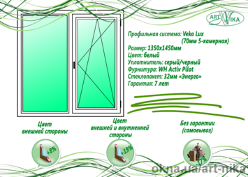 Вікно ПВХ (пластикове) 1350х1450мм з профилю Veka Lux