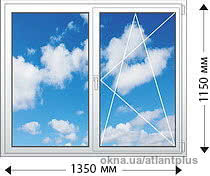 Вікно двухступкове з одним відкриванням. Профіль VEKA SOFTLINE AD 70 1150х1350
