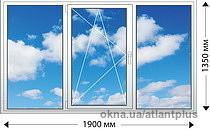 Окно трёхстворчетое с монтажем 1900х1350