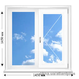 Двохстулкове вікно VEKA EUROLINE AD 58 з фурнітурою VORNE, розміром 1450*1450mm