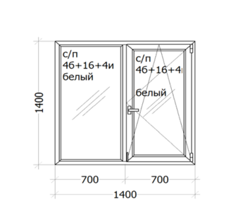 Вікно Veka Euroline ( трьохкамерний  профіль) 1400 x 1400 ( с/п 4б+16+4и  )