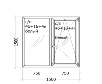 Вікно Veka  Proline ( чотири-камерний  профіль ) 1500 x 1500 ( с/п 4б+16+4и  )