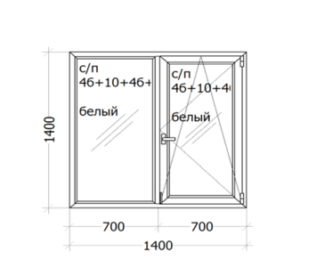 Вікно Veka  Proline ( чотири-камерний  профіль ) 1400 x 1400 ( с/п 4б+10+4б+10+4и  )