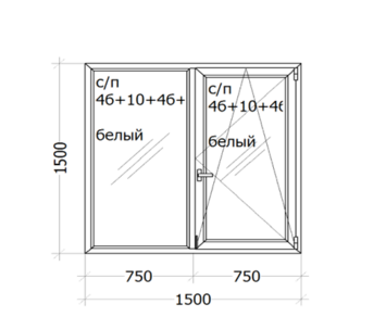 Вікно Veka  Proline ( чотири-камерний  профіль ) 1500 x 1500 ( с/п 4б+10+4б+10+4и  )