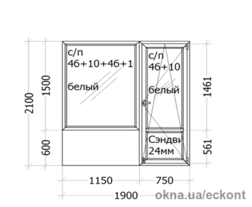 Балконний блок Veka Softline (  п`яти камерний   профіль ) 1900 x 2100 ( с/п 4б+10+4б+10+4и  )