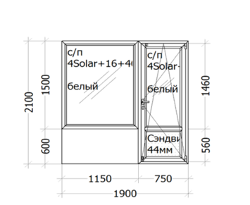 Балконный блок  Veka Softline_82 ( семикамерный профиль) 1900 x 2100 мм с/п 4Solar+16+4б+16+4и(АКЦИЯ)