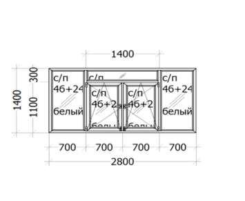 Балкона рама VekaTopline ( п`яти камерний профіль ) 2800 x 1400 ( с/п 4б+24+4и  )