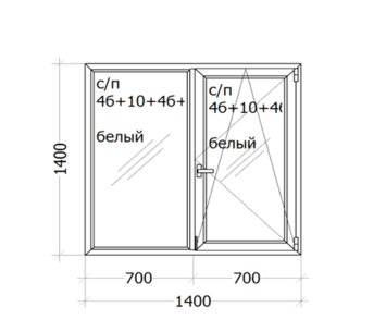 Окно WHS 60 (4-камерный профиль) 1400 x 1400 мм ( с/п 4б+10+4б+10+4и  )