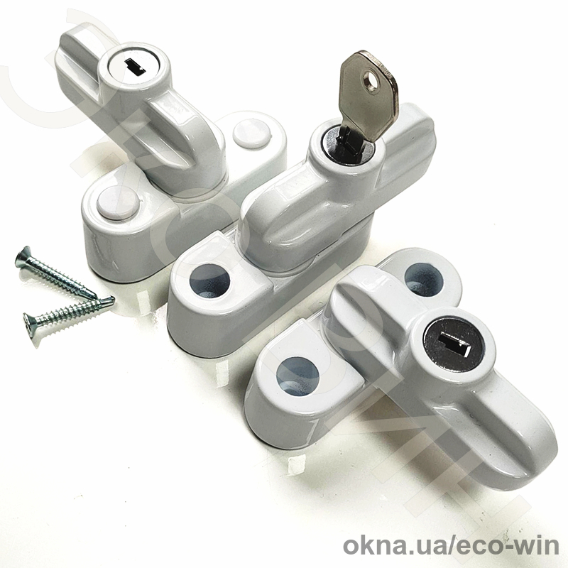 Универсальный оконный блокиратор с ключом (белый) — Детский замок и Антивзлом для ПВХ-окон