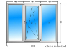 Трехстворчатое окно 2100х1400