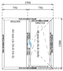 Алюминиевое окно термо двухстворчатое 1500х1500