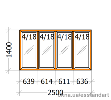 Вікно металопластикове ВікнарOFF Зол.Дуб зов. глухе шир.- 2500, вис,- 1400