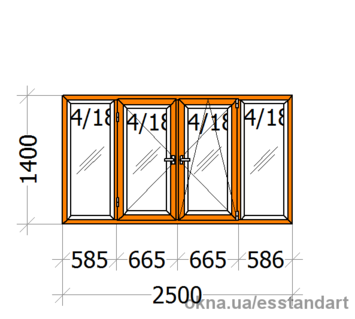 Вікно металопластикове Зол.Дуб зовн. ВікнарOFF глухе шир.- 2500, вис,- 1400