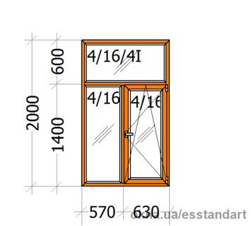 Вікно металопластикове Зол.Дуб.зов. Classic Line 400 шир.-1200, вис,- 2000