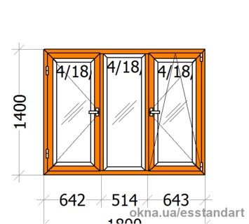 Вікно металопластикове зол. дуб зов. VEKA шир.- 1800 вис.- 1400 2 роб.