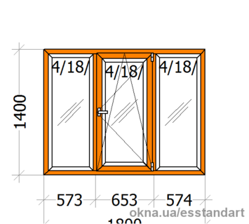 Вікно металопластикове зол. дуб зов. VEKA шир.- 1800 вис.- 1400
