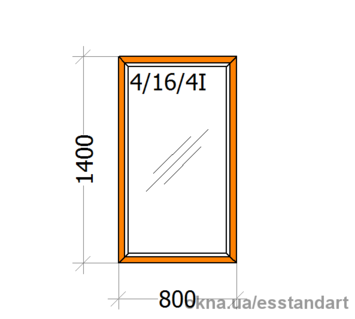 Вікно металопластикове Зол.Дуб зовн. ВікнарOFF глухе шир.- 800, вис,- 1400