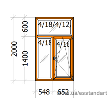 Вікно металопластикове зол.дуб зовн. VEKA 5 кам. т - подібне шир.- 1200, вис,- 2000