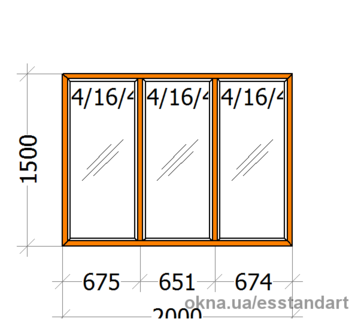 Вікно металопластикове Зол.Дуб.зовн. ВікнарOFF глухе шир.- 2000, вис,- 1500