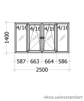 Вікно металопластикове ВікнарOFF біле шир.- 2500, вис,- 1400