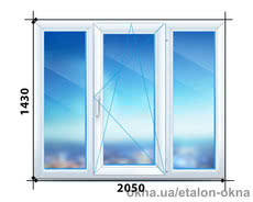 Окно трёхстворчатое с одним открыванием