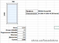 Окно одностворчатое с подоконником и отливом