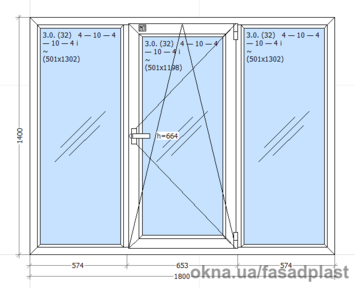 Вікно металопластикове трьохстулкове Rehau 1800*1400