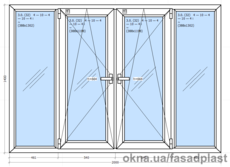 Окно металлопластиковое четырехстворчатое Rehau 2000*1400
