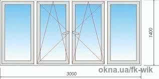 Вікно металопластикове 3000х1400мм із профілю REHAU (Германія), склопакет 4-10-4-10-4І