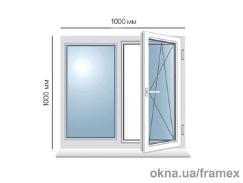 Вікно поворотно-відкидне Framex з правим відчиненням металопластикове біле 1000х1000 мм