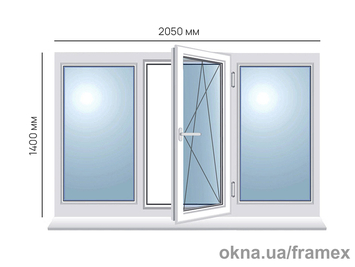 Вікно поворотно-відкидне Framex з правим відчиненням металопластикове біле 2050х1400 мм