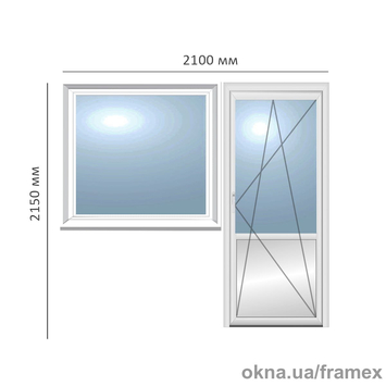 Балконний блок Framex з правим відчиненням металопластиковий білий 2100х2150 мм