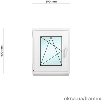 Вікно поворотно-відкидне Framex з лівим відчиненням металопластикове біле 500х600 мм