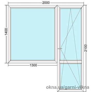 Балконний блок WDS 3-камерний (двері 700*2100 та вікно 1300*1400)