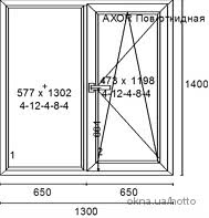 Вікно двостулкове РЕХАУ 1400х1300
