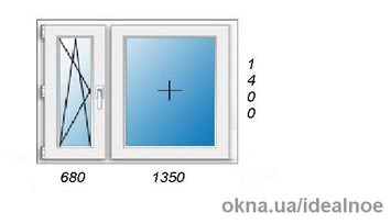 Двухстворчатое окно 2030 x 1400 мм. с 1-камерным стеклопакетом, 24 мм.