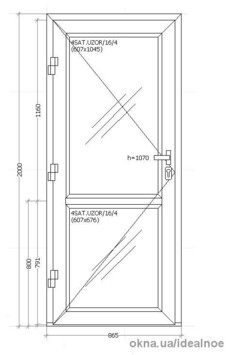 Металлопластиковая дверь на замок 865 х 2000 мм. с тонированным 1-камерным стеклопакетом, 24 мм.
