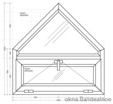 Окно нестандартной формы 1000 х 1000 мм. с 1-камерным стеклопакетом, 24 мм.