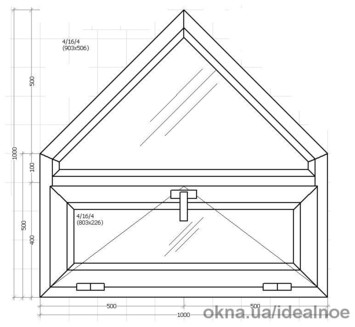 Окно нестандартной формы 1000 х 1000 мм. с 1-камерным стеклопакетом, 24 мм.