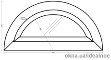 Арочное окно 500 х 250 мм., с 1-камерным стеклопакетом, 24 мм.