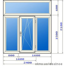Окно с фрамугой 2400 х 2100 мм.