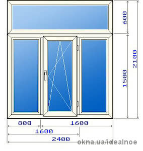 Окно с фрамугой 2400 х 2100 мм.